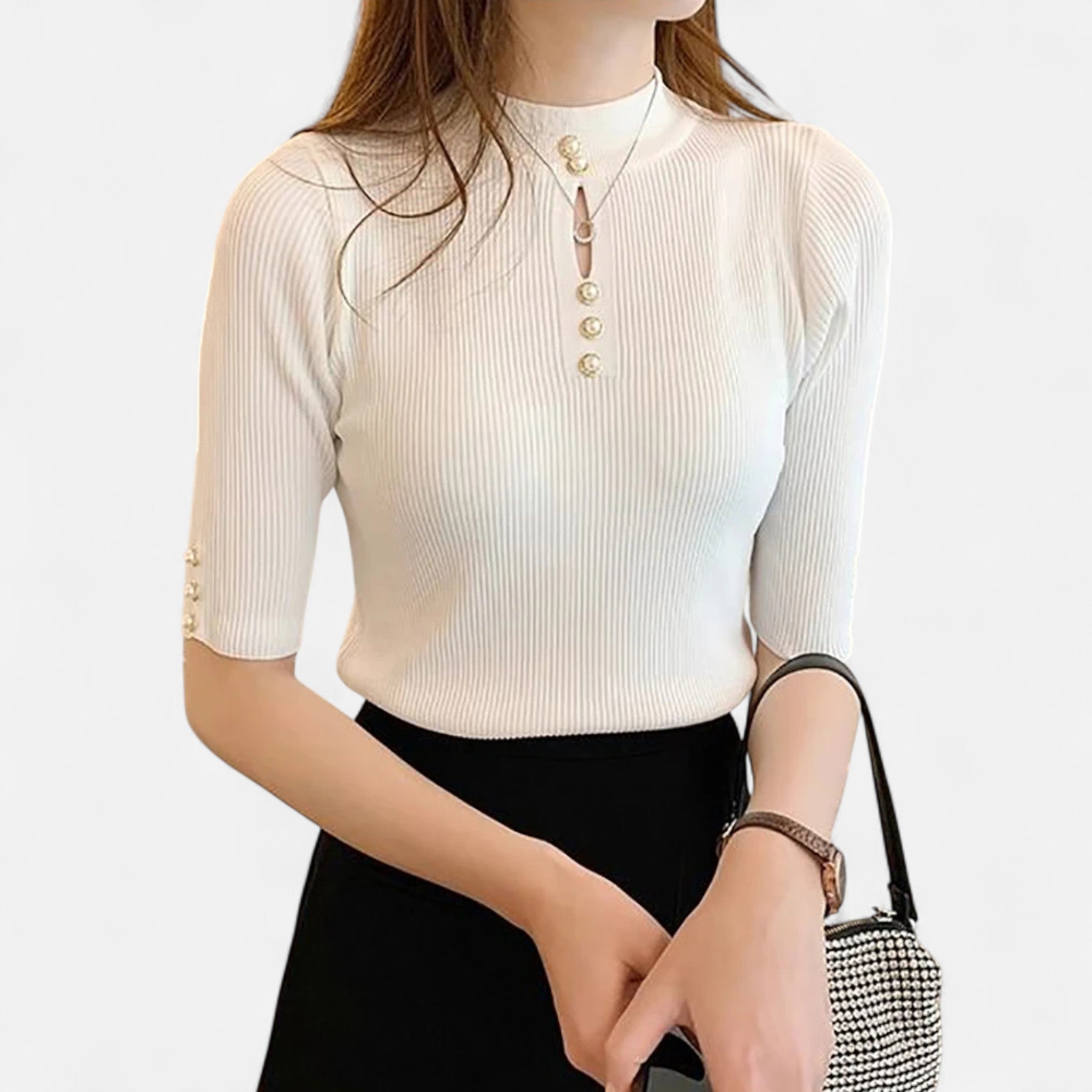 Solenne | Women’s Slim-Fit Knitted Short-Sleeve Sweater